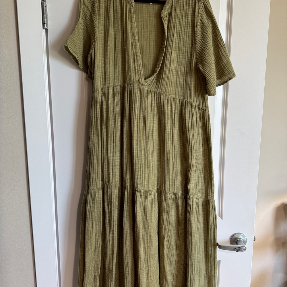 Anthropologie Sage Green V-Neck Maxi Dress